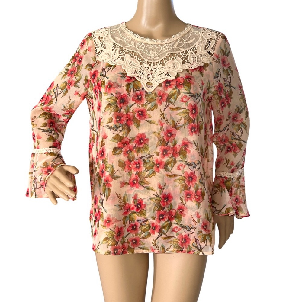 LC Lauren Conrad Disney Snow White Floral Lace Peasant Top